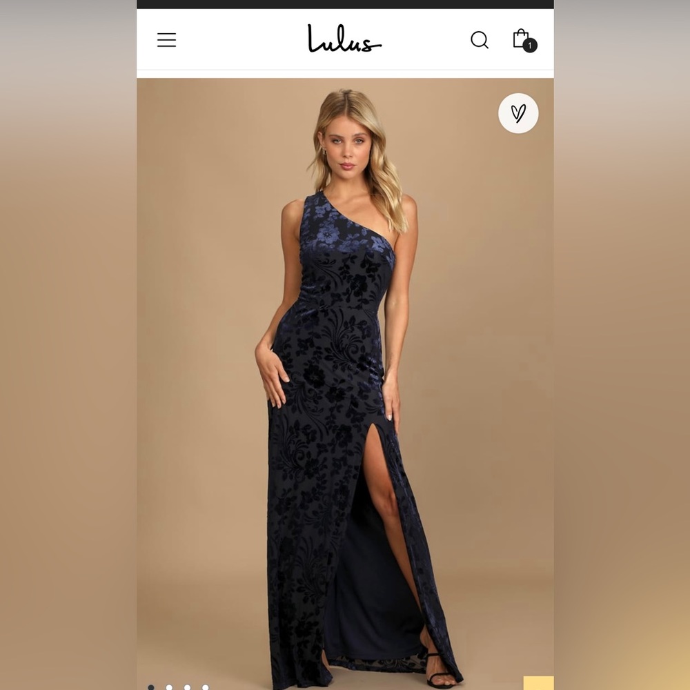 Marvelous Moi Navy Blue Burnout Velvet One-Shoulder Maxi Dress Size Medium NWT